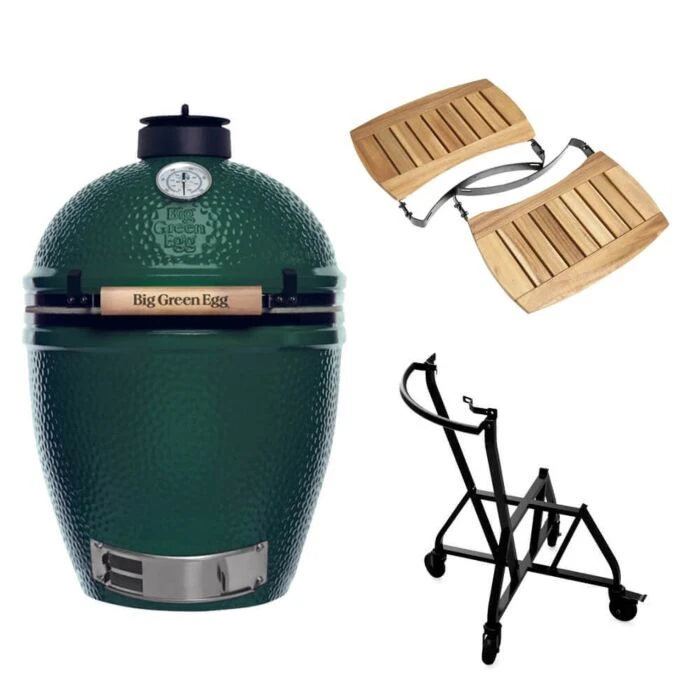 Big Green Egg Medium Barbecue ø 38 Cm Keramiek Groen Met IntEGGrated Nest, Handler En Acaciahouten Zijtafels