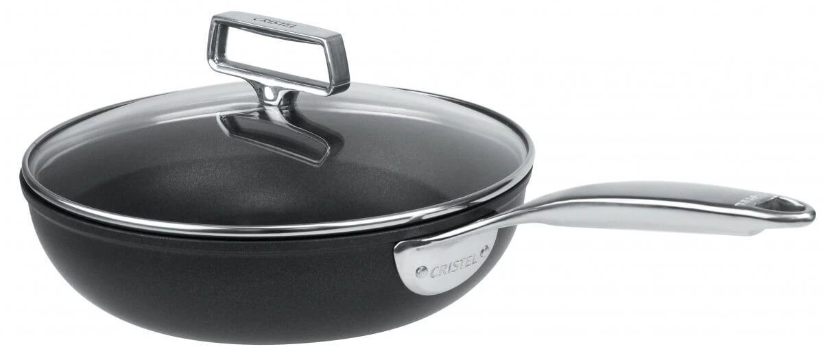 Cristel Castel'pro Exceliss+ Ultralu Sauteerpan Met Anti-aanbaklaag En Glasdeksel ø 24 Cm Aluminium Zwart